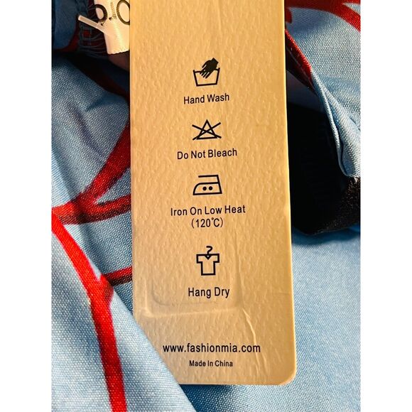 NWT OC Order Plus Blue Red Floral 1970s Jumpsuit Deep Vee M Wide Leg Polyester - Picture 7 of 10